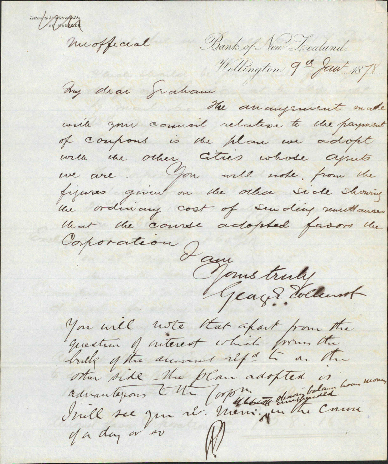 Re payment of interest on loan, payment of coupons - Bank of New Zealand [BNZ]