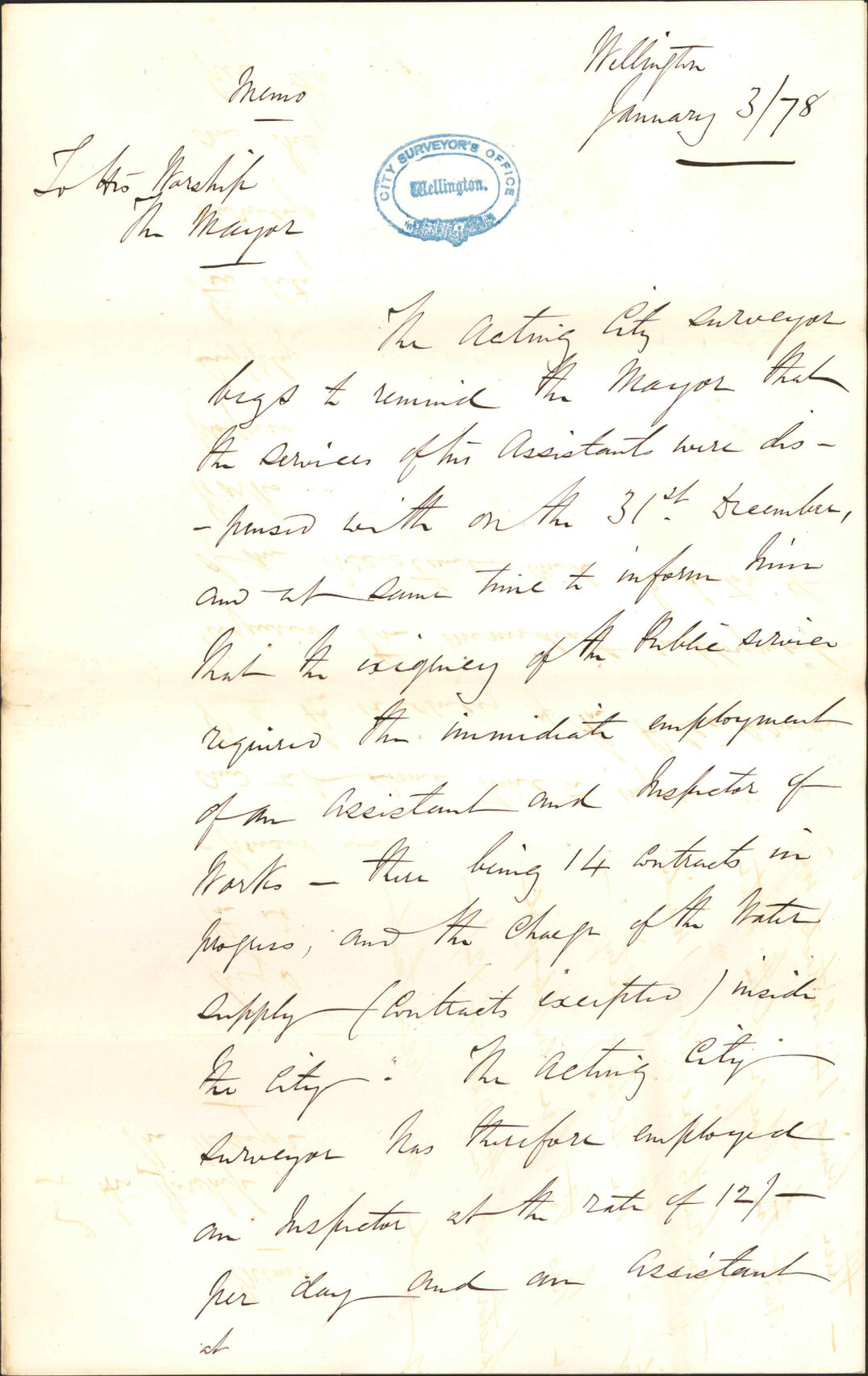 Re employment of assistant - City Surveyor