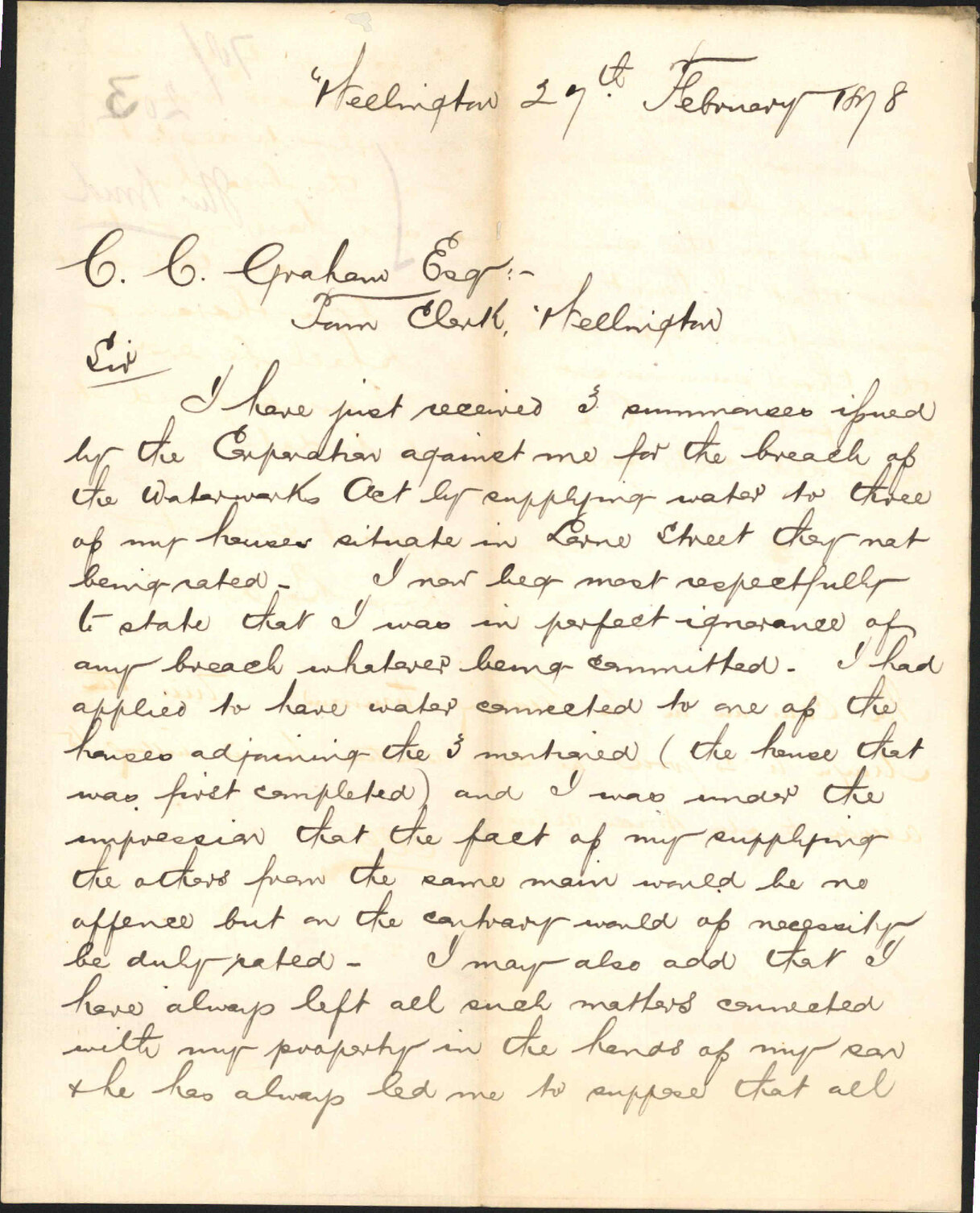 Re breach of Waterworks Act - Thomas Bond