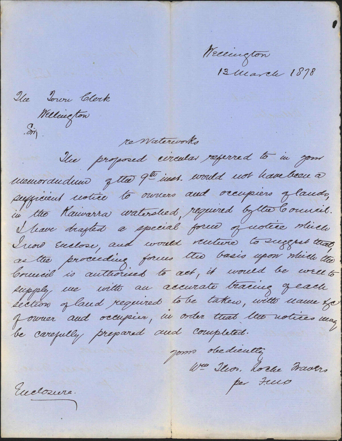 Re waterworks land required, Kaiwarra watershed - City Solicitor