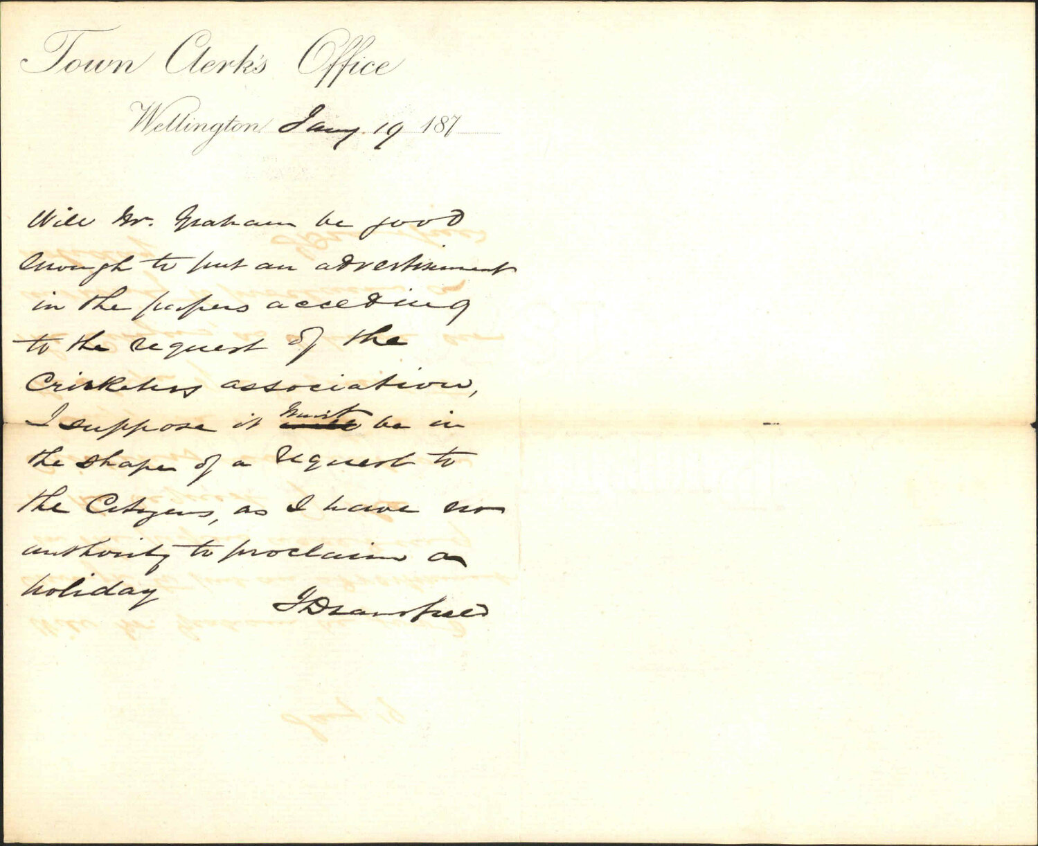 Re Cricketers Association newspaper advertisement - Mayor Dransfield