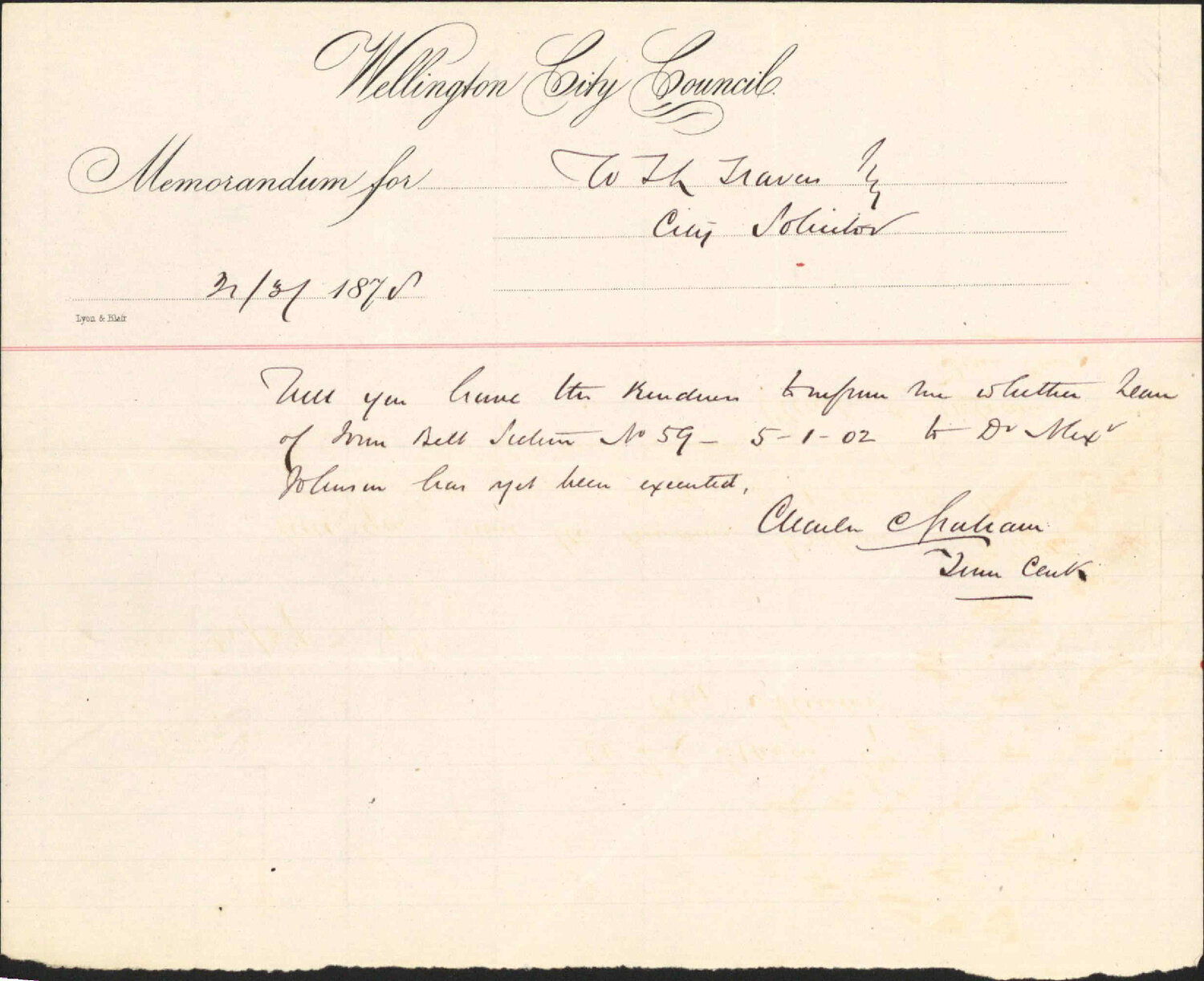 Re memo to City Solicitor re Town Belt leases - Town Clerk