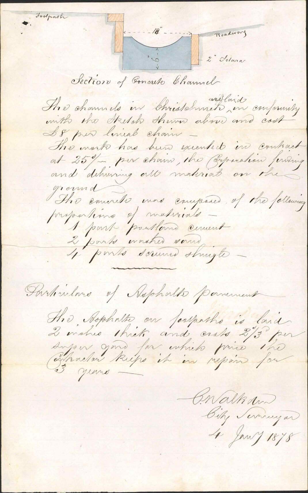 Re particulars for concrete channelling and asphalt footpaths as carried out in Christchurch - Christchurch City Council [CCC]