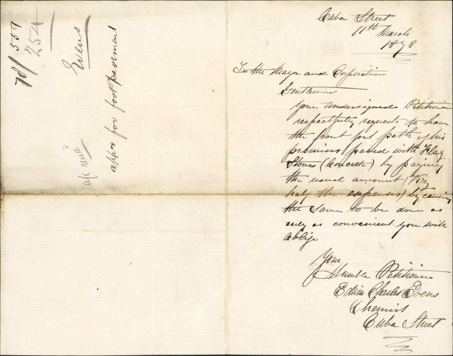 Re paving footpath Cuba Street - Edward Charles Ebens