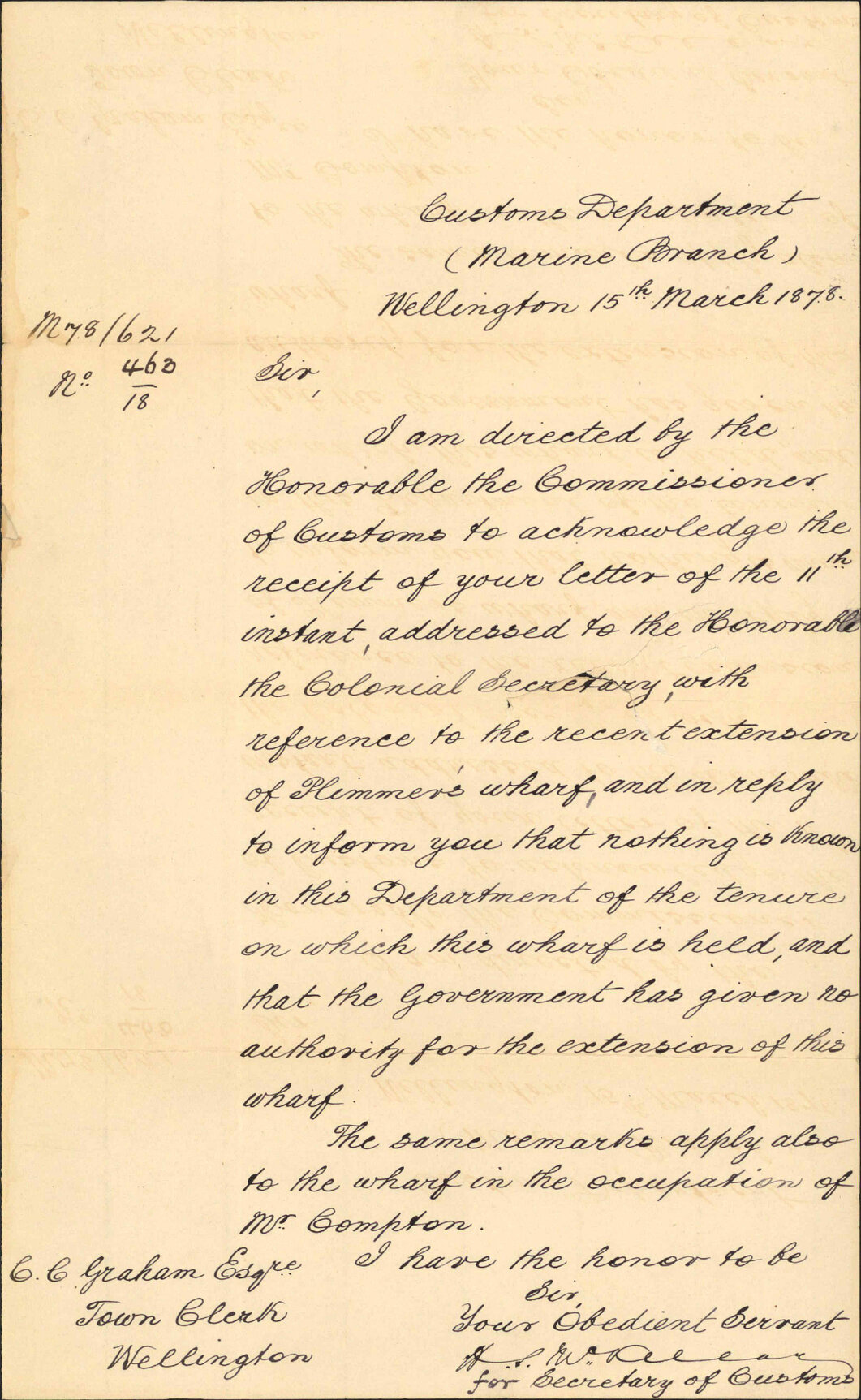 Re tenure of recently extended Plimmers Wharf - Customs Department