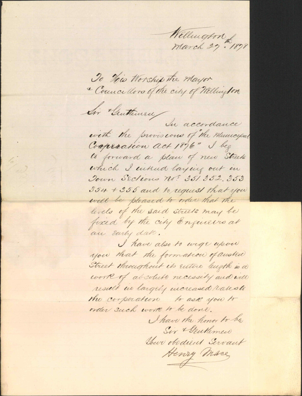 Re new streets Town Acres 351-355, formation of Austin Street - Henry Mace