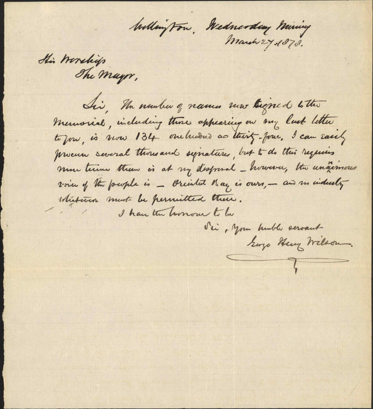 Re petition re erecting slip in Oriental Bay - George Henry Wilton