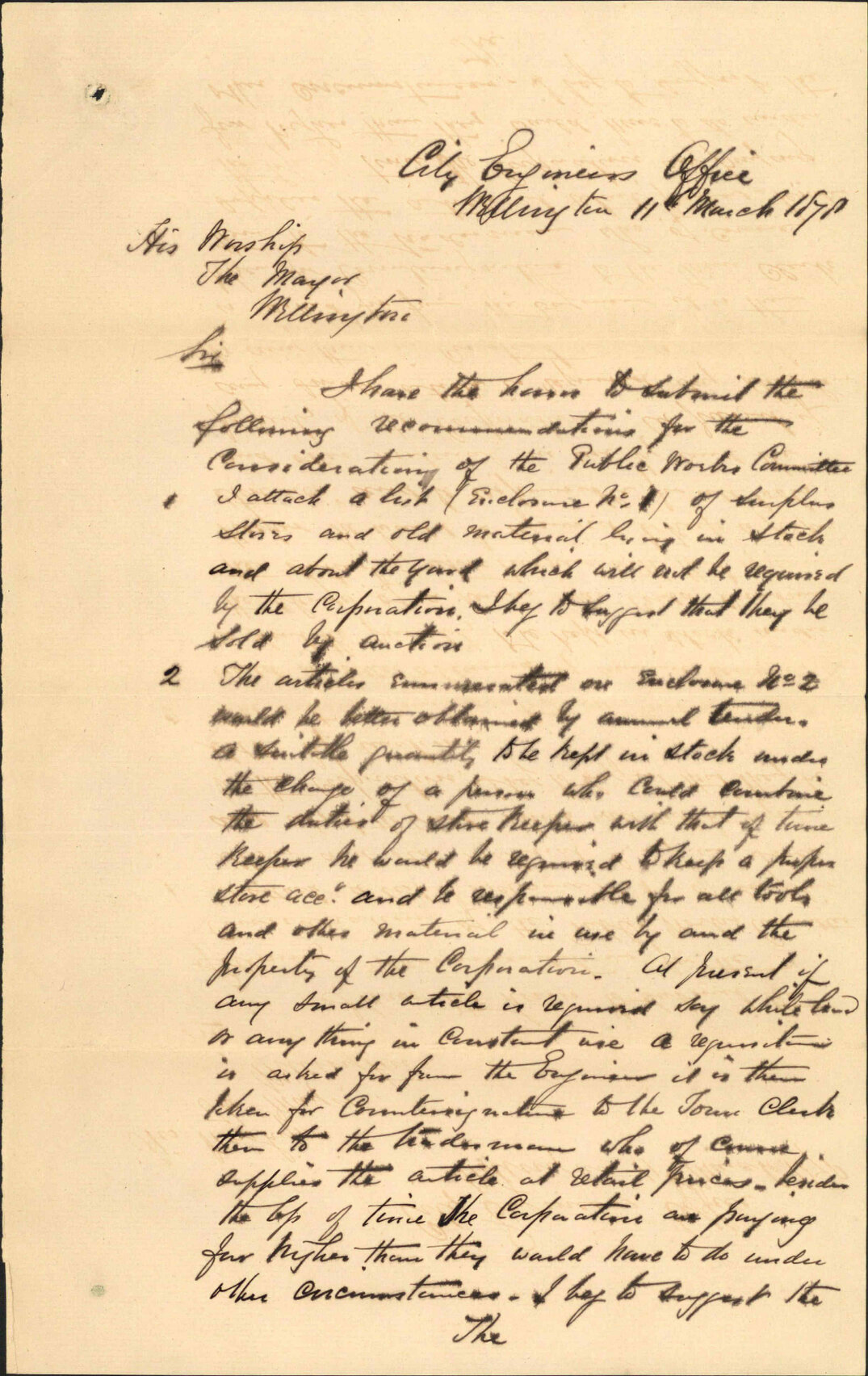 Re report to Mayor and Council -J Baird, City Engineer