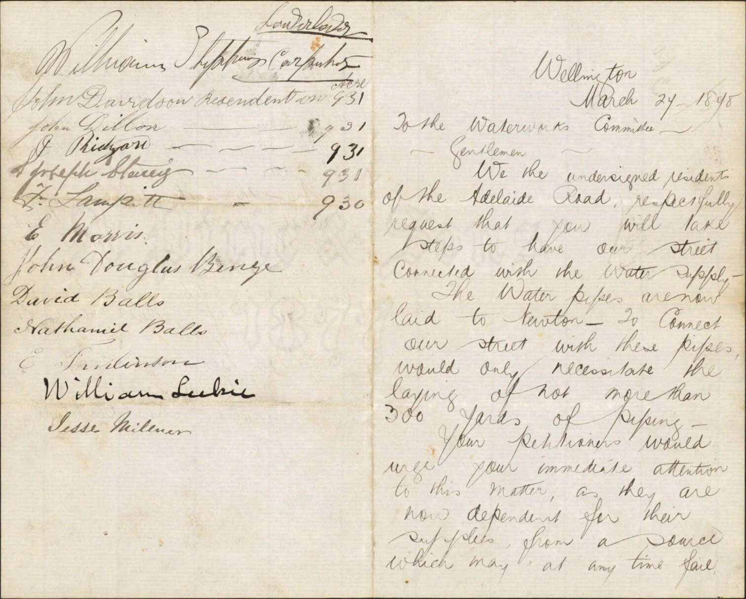 Re laying water to Adelaide Road - residents of Adelaide Road