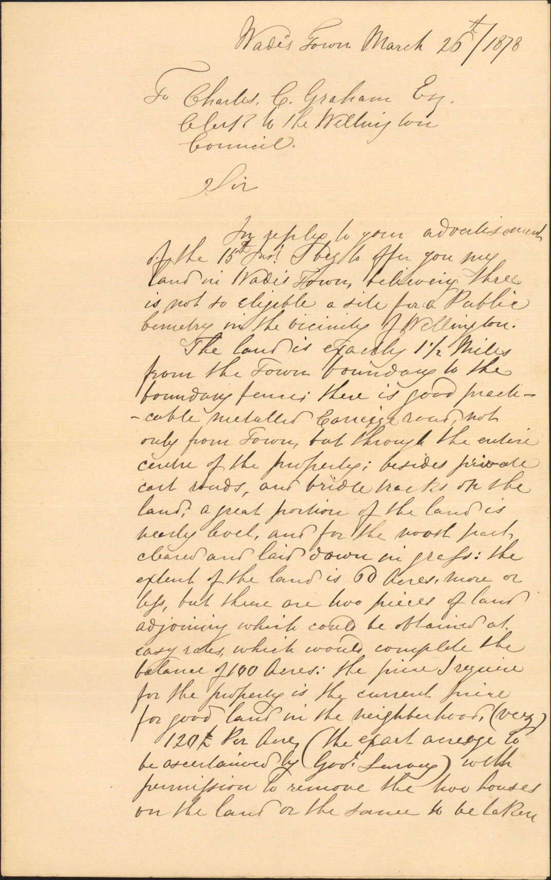 Re land for cemetery, Wadestown - Samuel Woodward