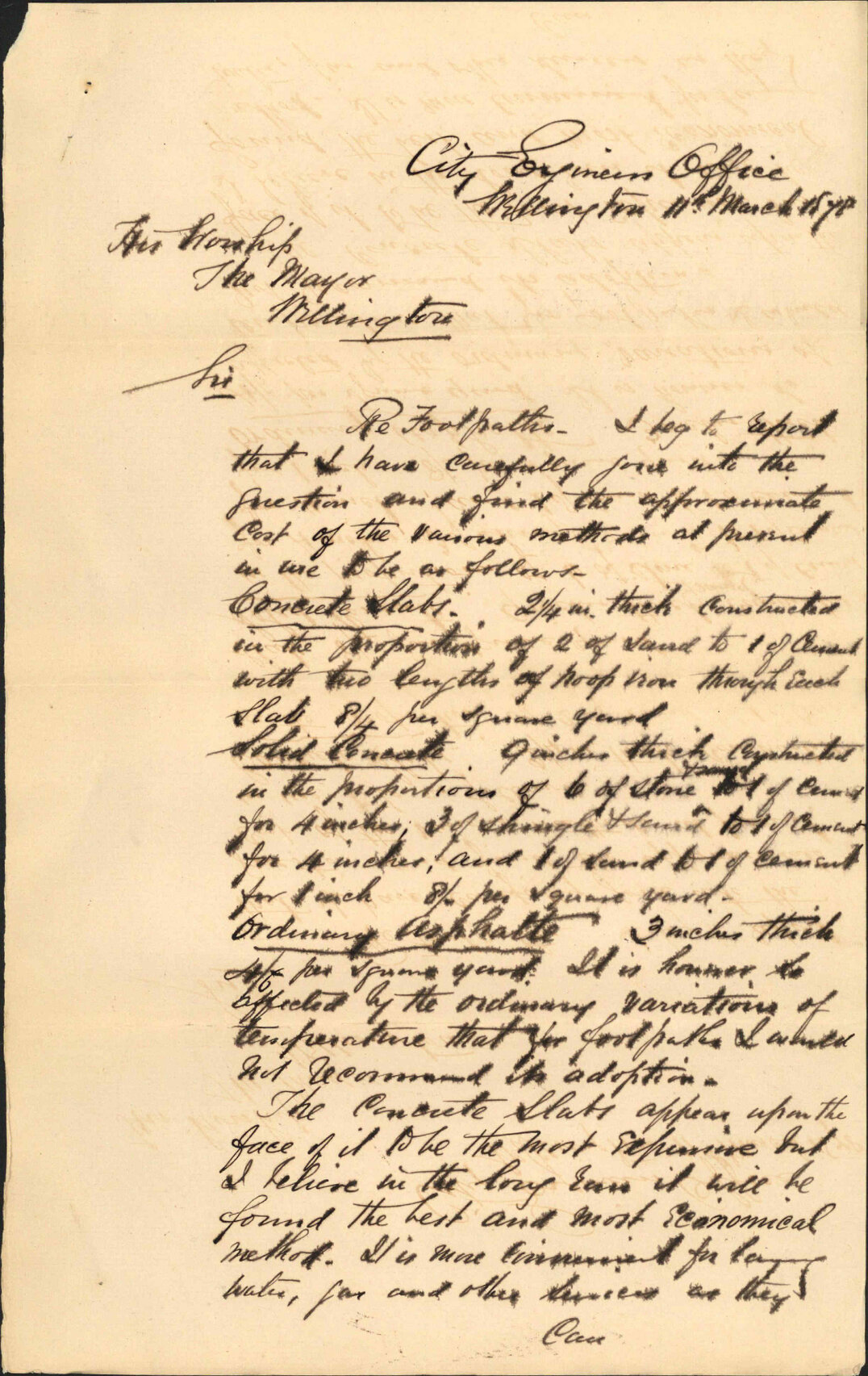 Re footpaths, costs of methods -J Baird, City Engineer