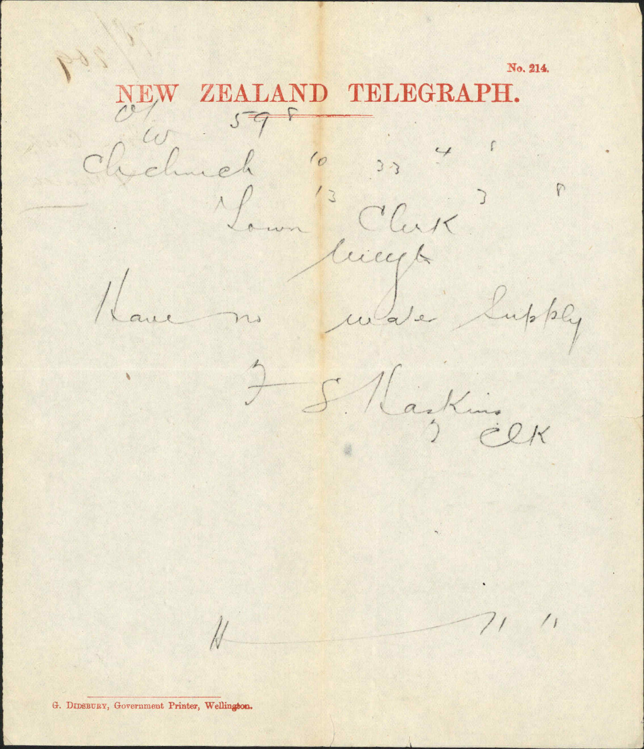 Re water supply rates - Town Clerk, Christchurch