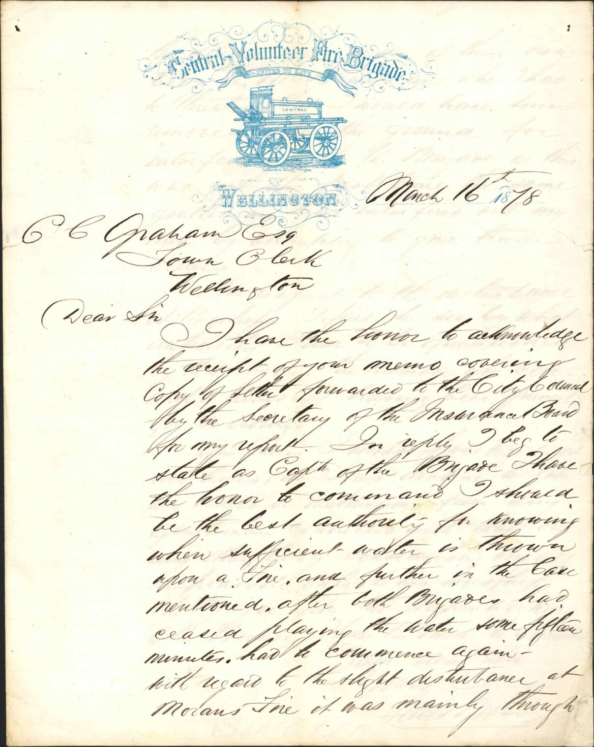 Re organisation of fire brigade - Central Volunteer Fire Brigade, Wellington