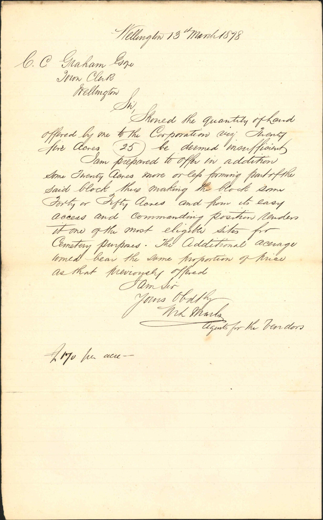 Re land for cemetery purposes - Mr Marks