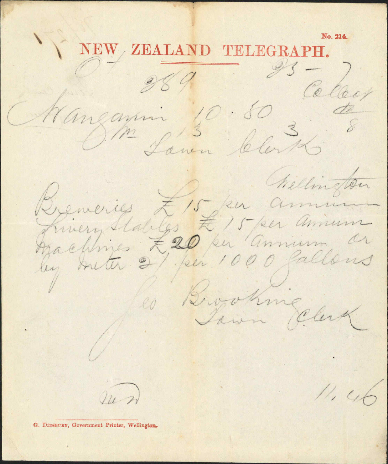 Re water supply rates - Town Clerk, Wanganui