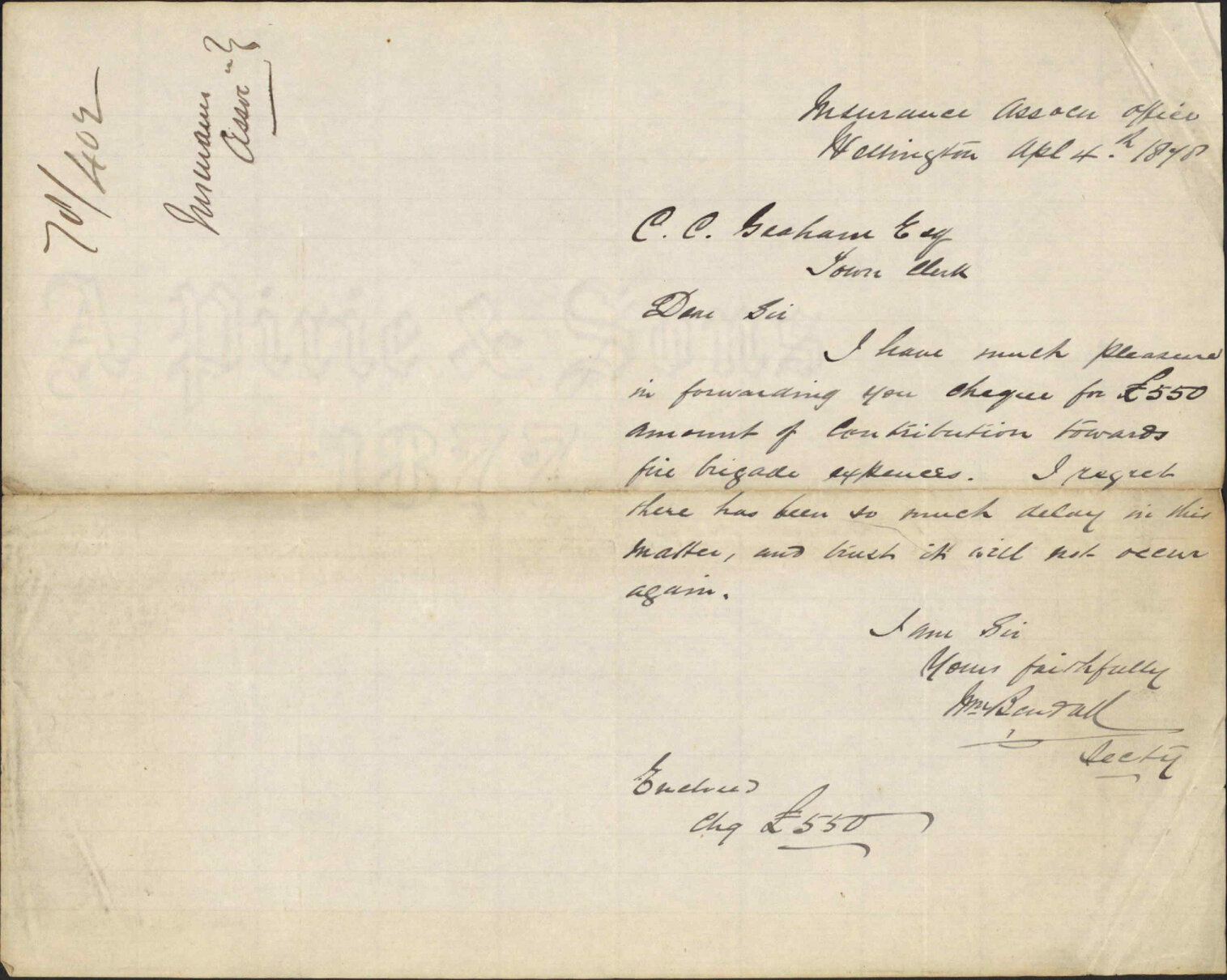 Re forwarding cheque of contribution towards fire brigade expenses - Insurance Association