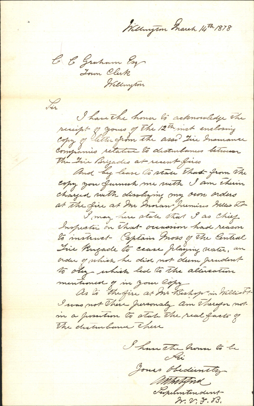 Re disturbances between fire brigades - Wellington Volunteer Fire Brigade