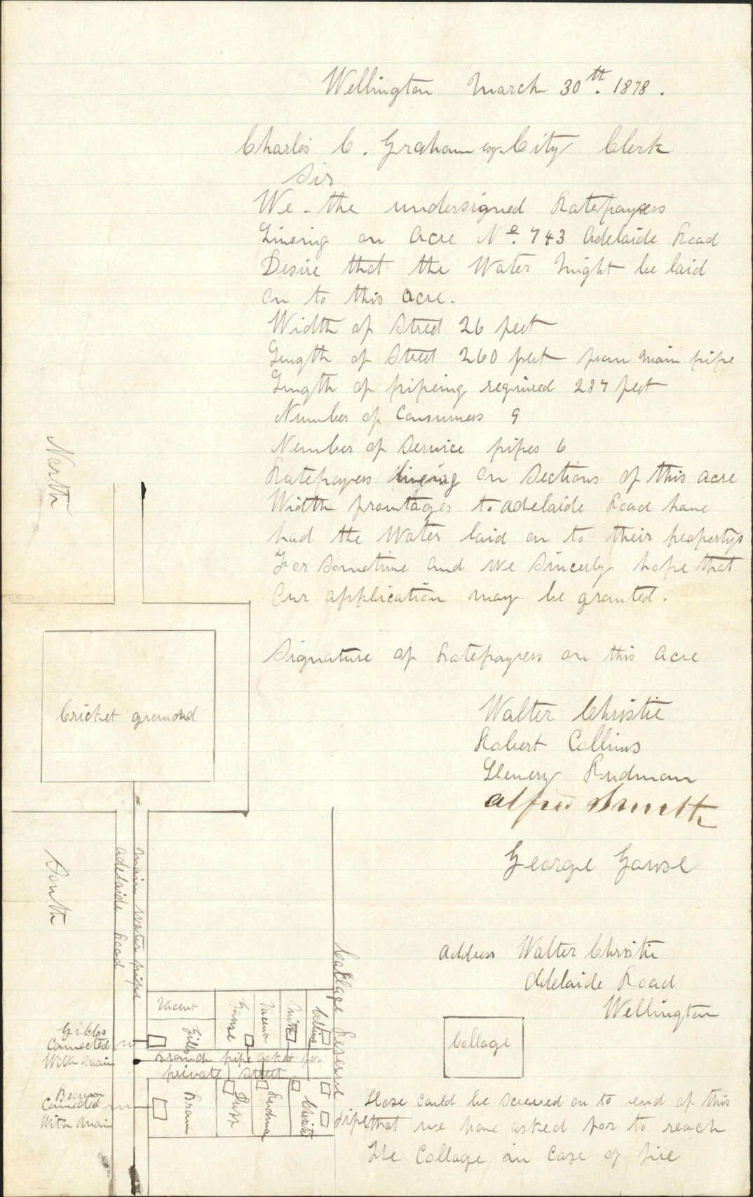 Re connecting to water mains - ratepayers, Town Acre 743