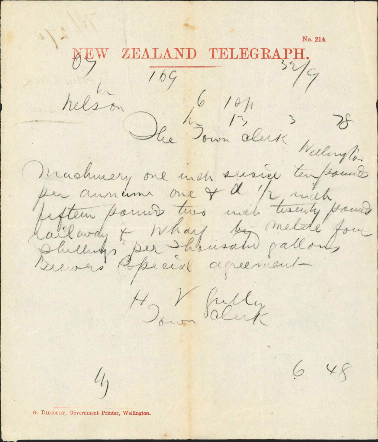 Re water supply rates - Town Clerk, Nelson