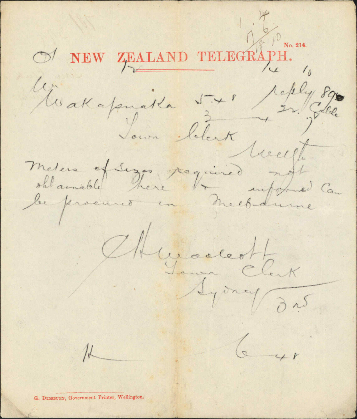 Re waterworks - Town Clerk, Sydney