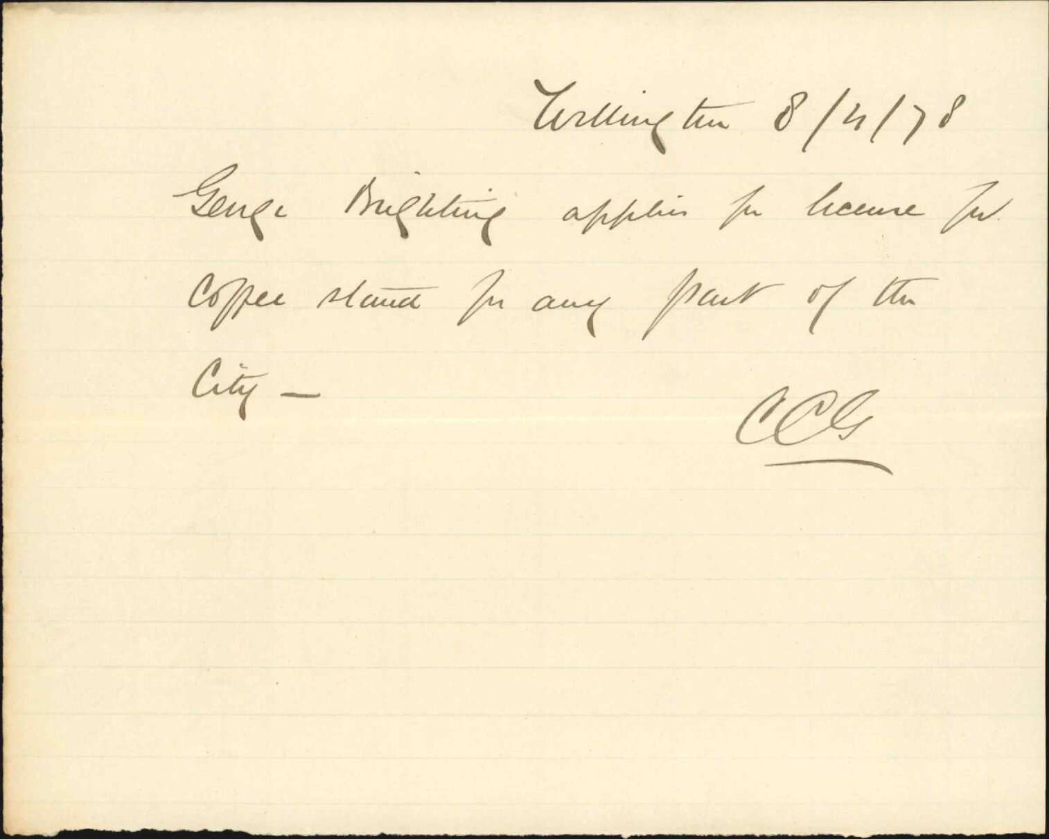 Re applying for licence for coffee stand - George Bughling