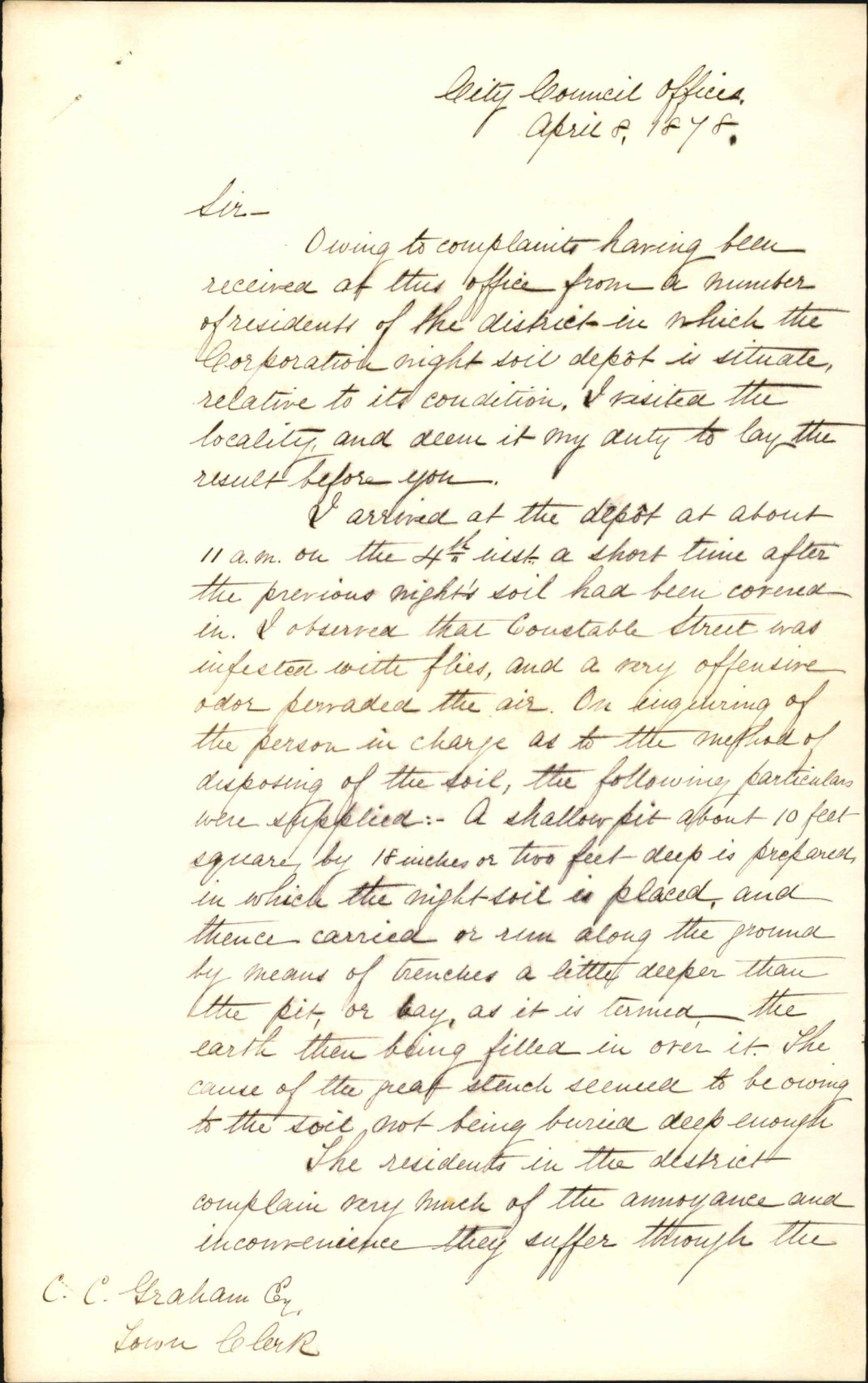 Re report of complaints from residents in the vicinity of the night-soil depot - Inspector of Nuisances