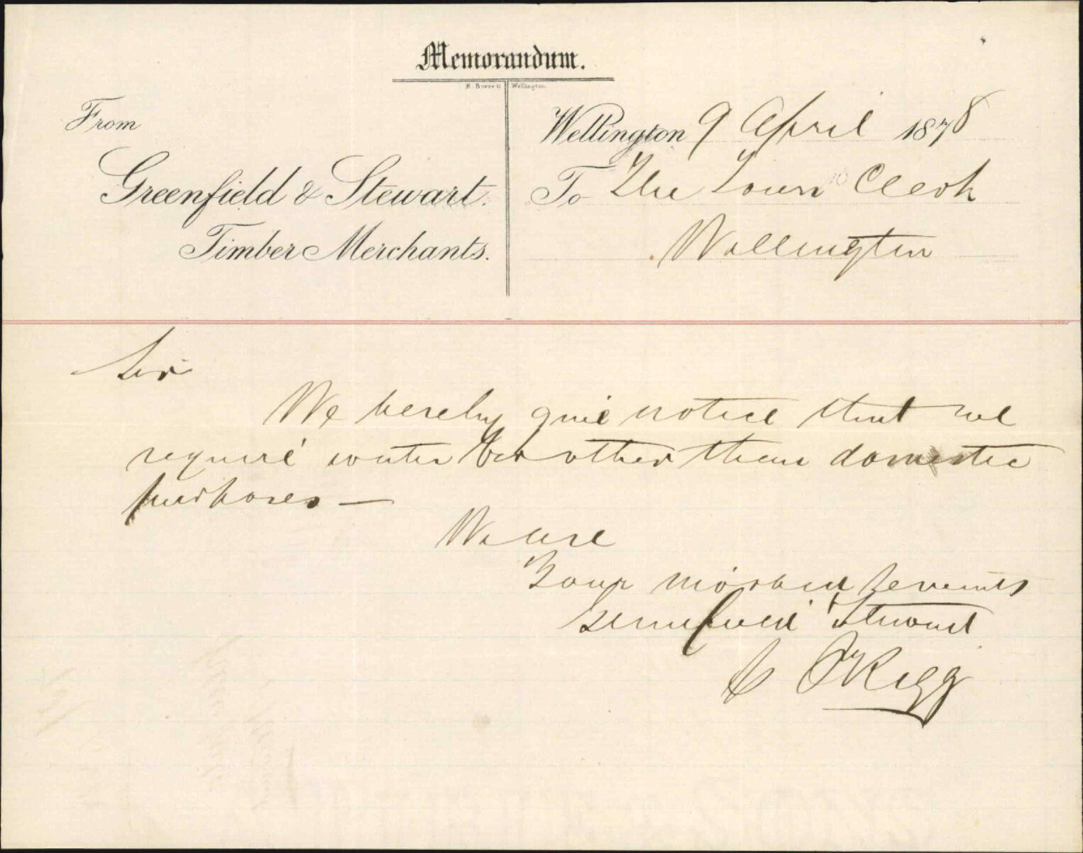 Re application for water service (not domestic) - Greenfield and Stewart