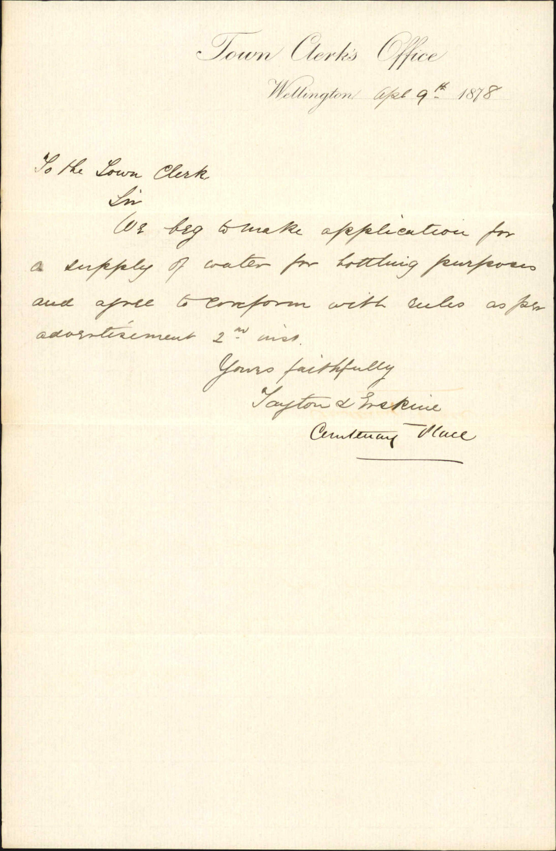 Asking for supply of water for bottling purposes - Tayton and Erskine