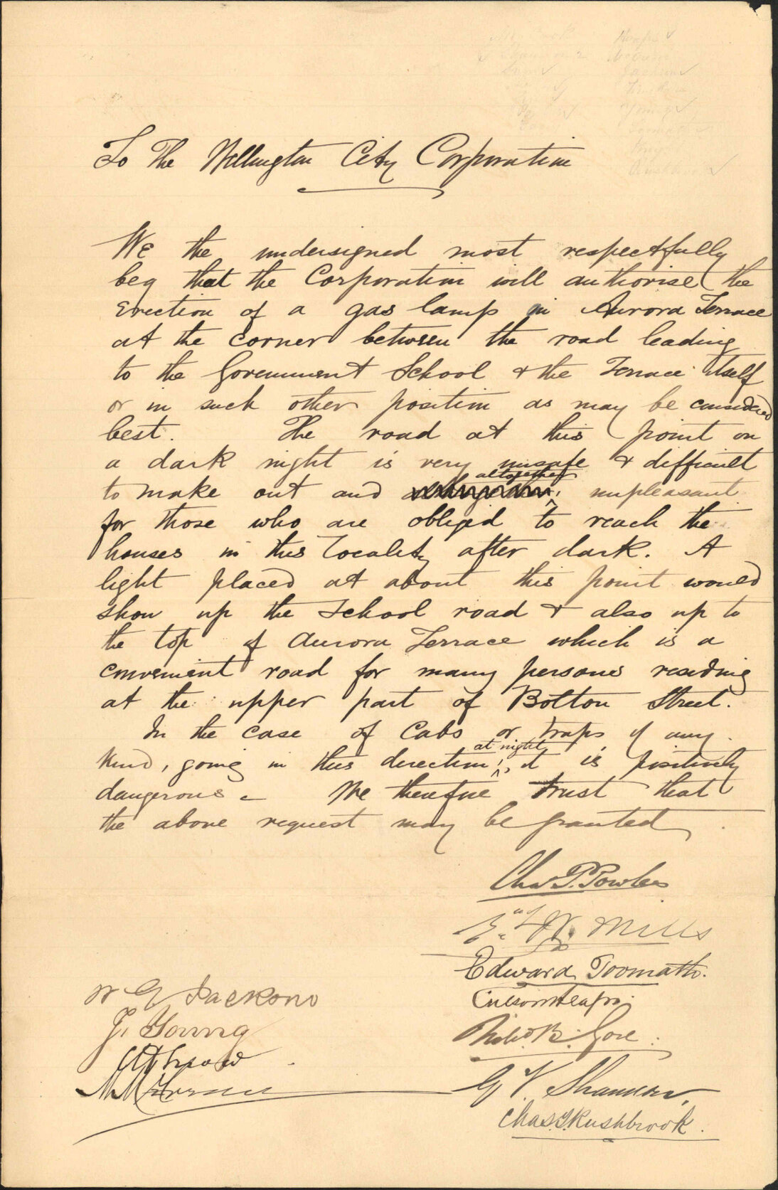 Re applying for gas lamp in Aurora Terrace - residents of Aurora Terrace