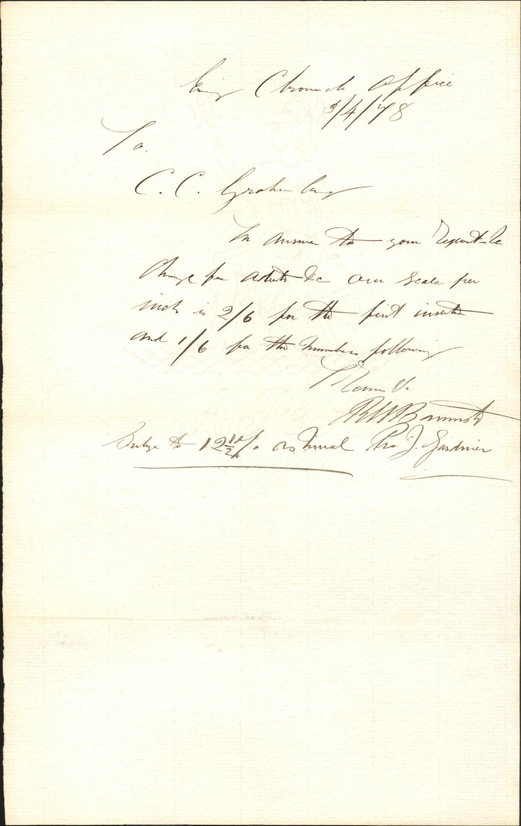 Re cost of advertising - Evening Chronicle