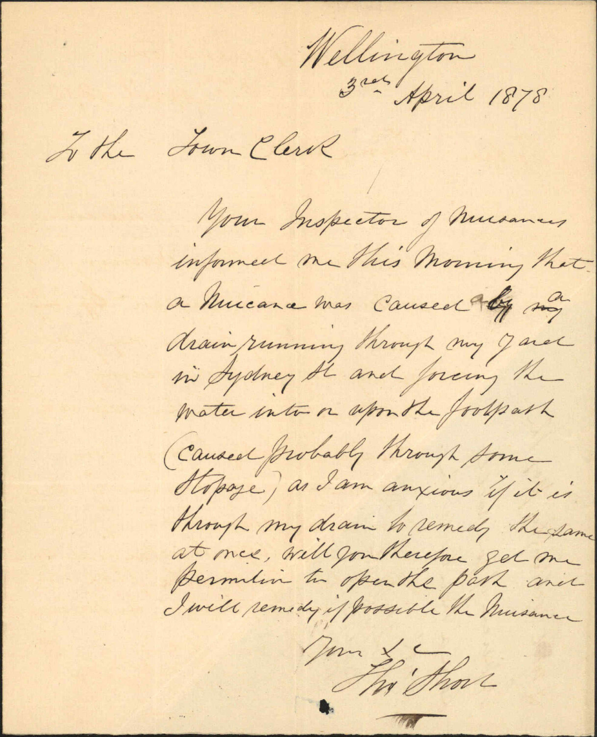 Re drain in Sydney Street