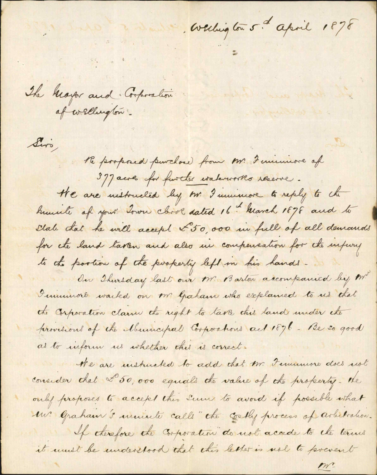 Re proposed purchase of 377 acres for future waterworks reserve - Barton and Fitzgerald