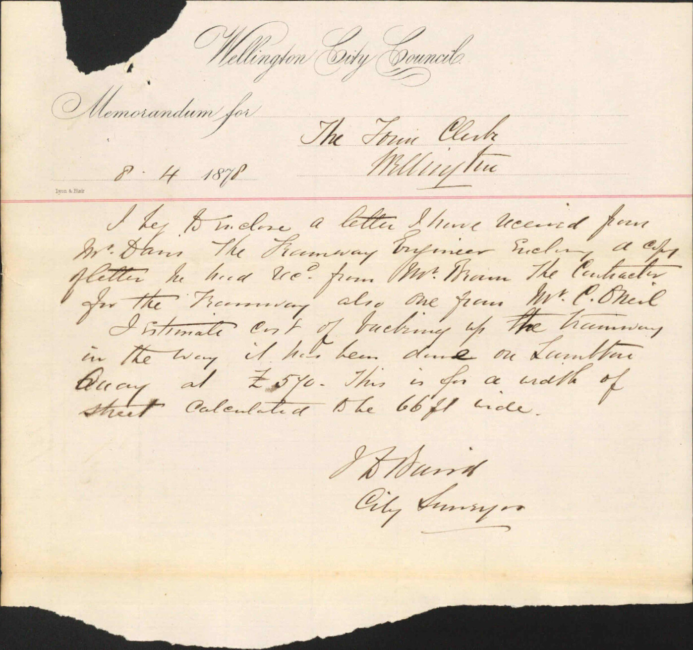 (1) Complaint re Council not backing up his work (raising level of Lambton Quay) - Samuel Brown (2) Complaint by contractor, Samuel Brown, re Corporation not backing up his work - City Tramways Engineer (3) Re memo to Town Clerk re all of the above compla