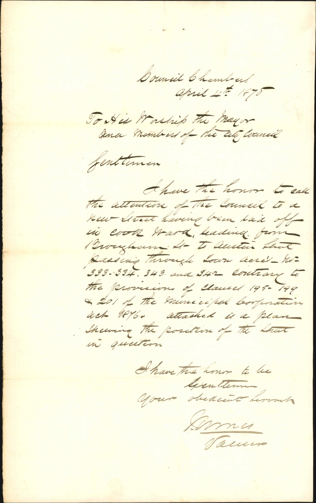 Re new street in Cook Ward, leading from Brougham to Austin Streets (through Town Acres 333,334,342 and 343) - City Valuer