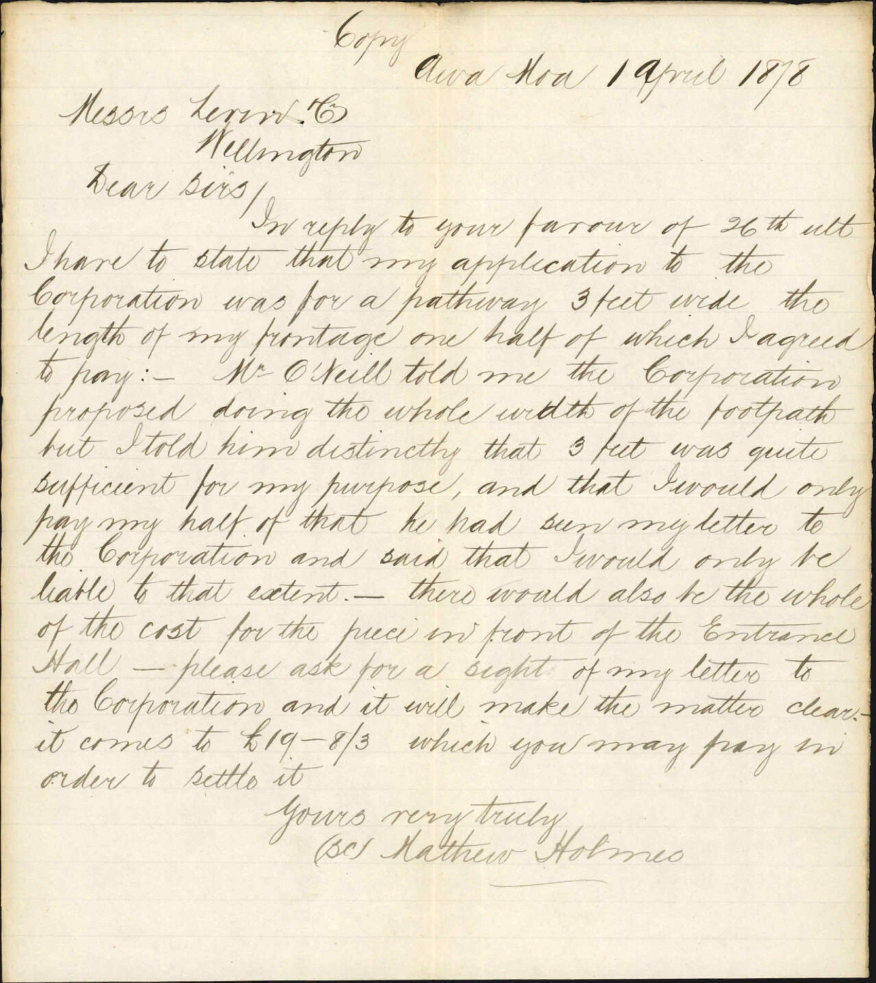 Re letter discussed above - Mathew Holmes