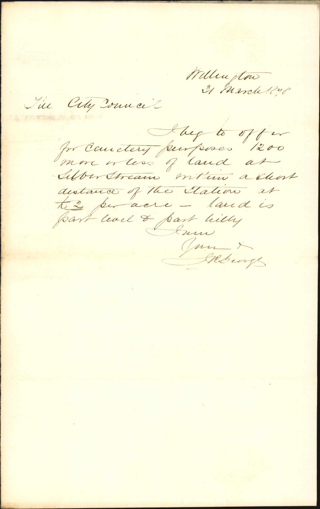 Re offer of land for cemetery purposes