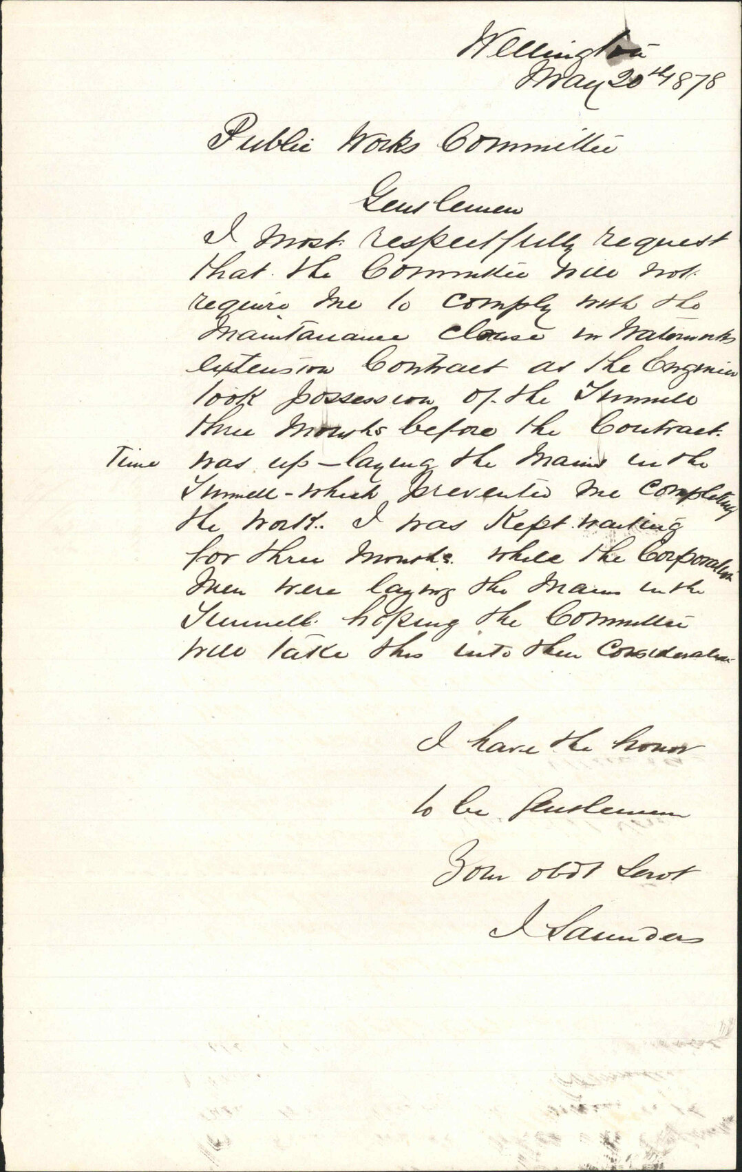 Re waterworks extension contract - J Saunders