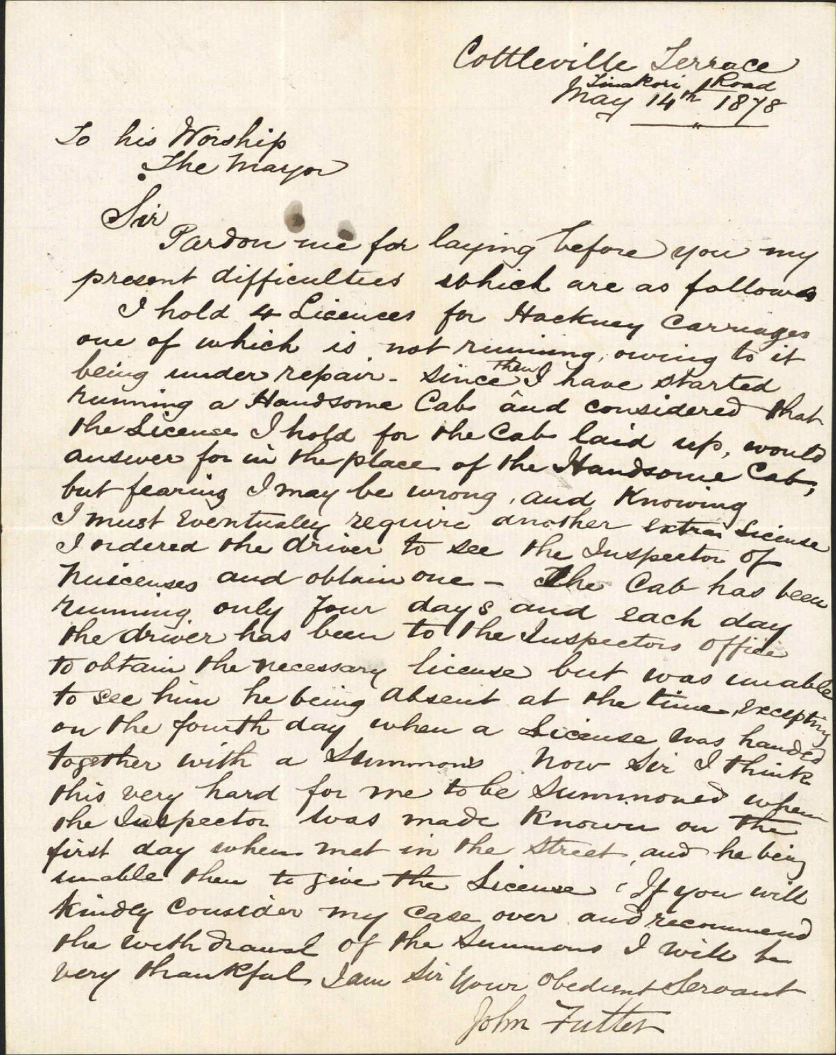 Re hackney carriages licences - John Fuller