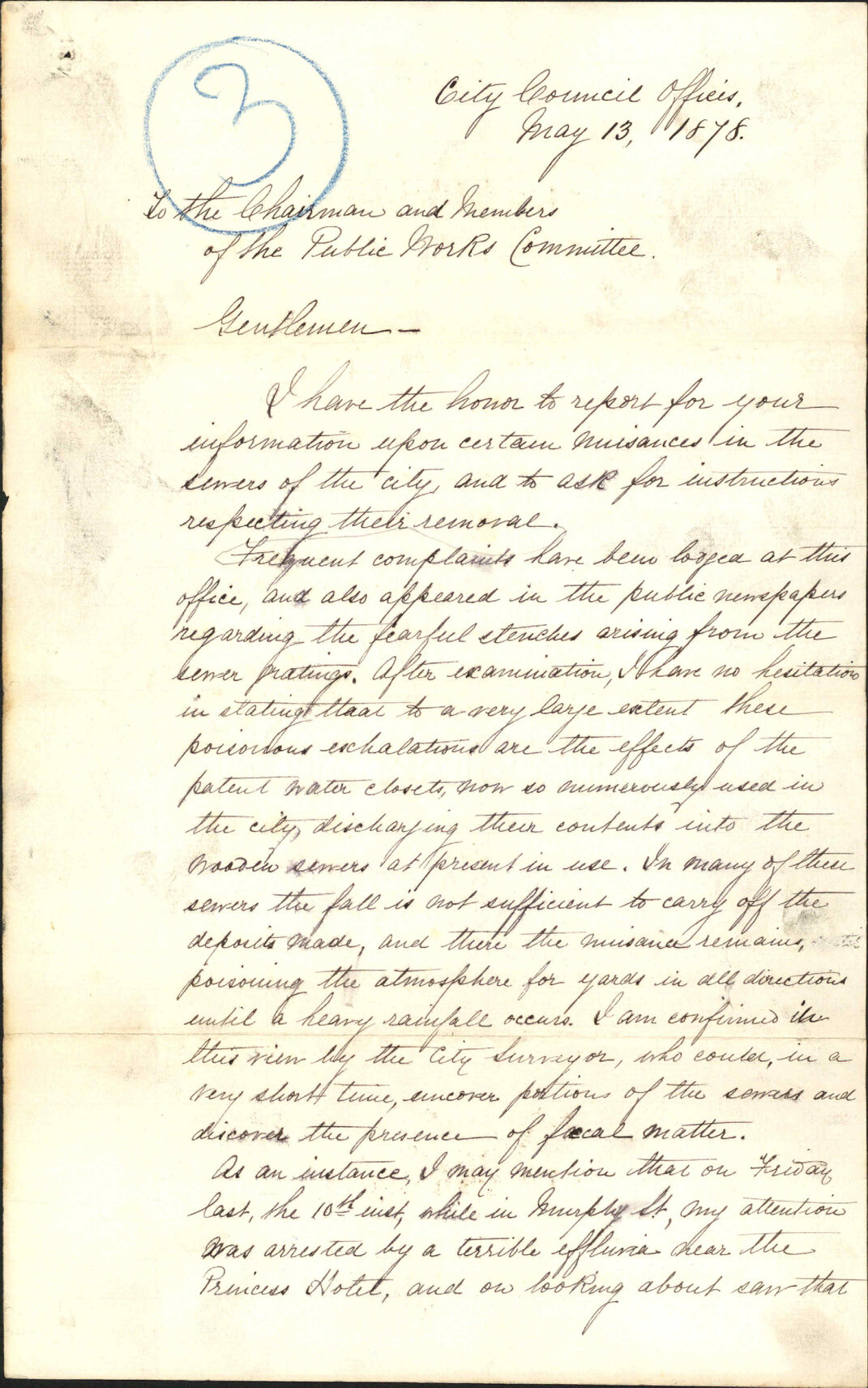 Re report to Public Works Committee - Inspector of Nuisances