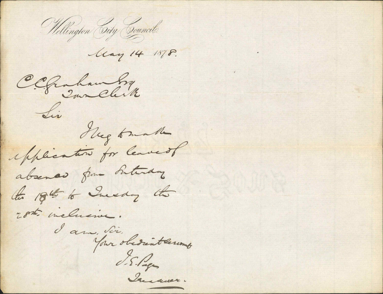 Re application for leave of absence - J E Page