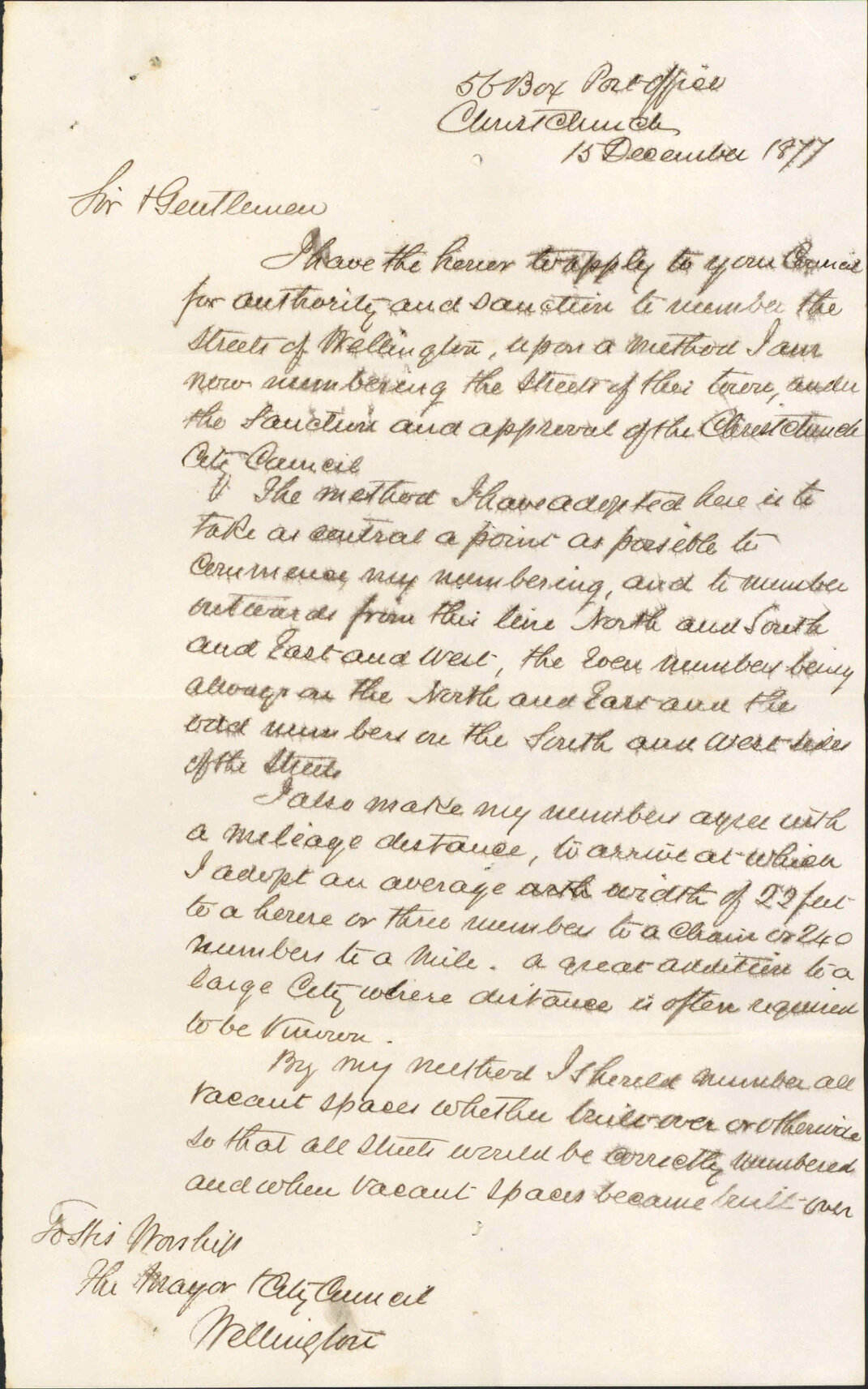 Re application to number the streets of Wellington - George Alfred Buck