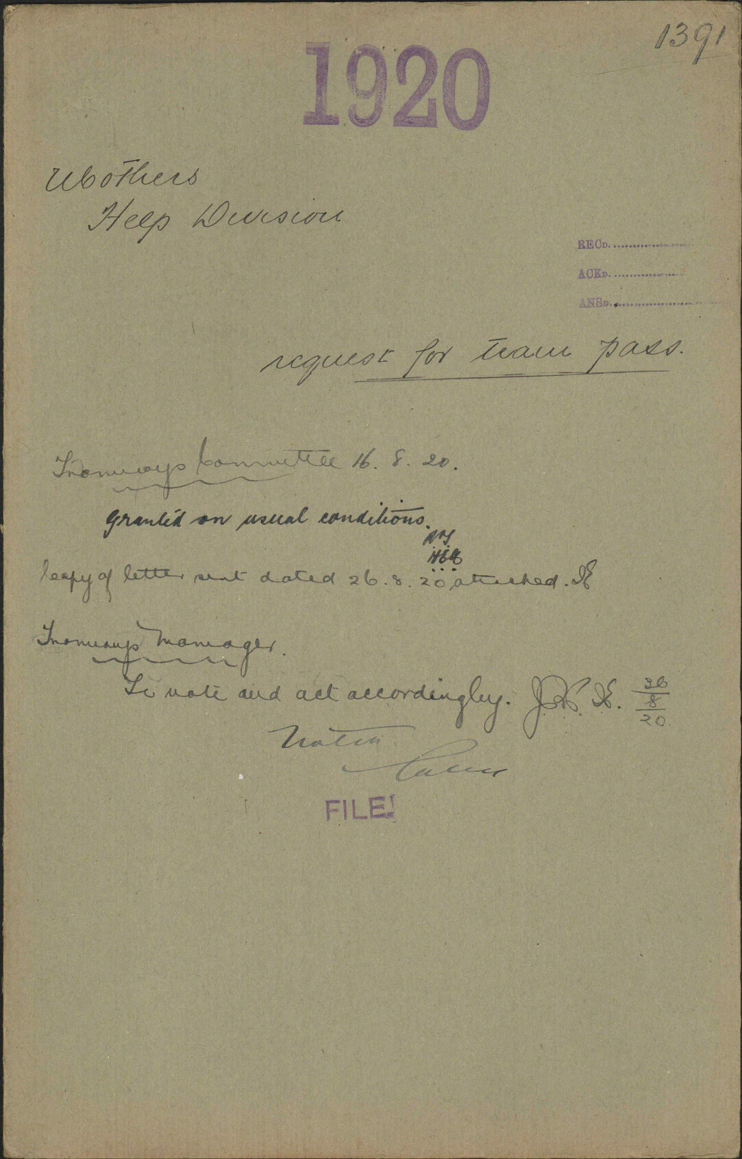Request for tram pass - Mothers Help Division