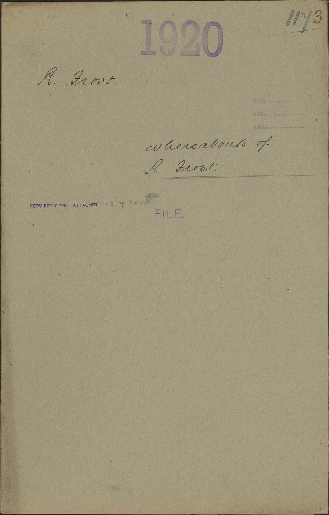 Whereabouts of Robert Frost - R Frost