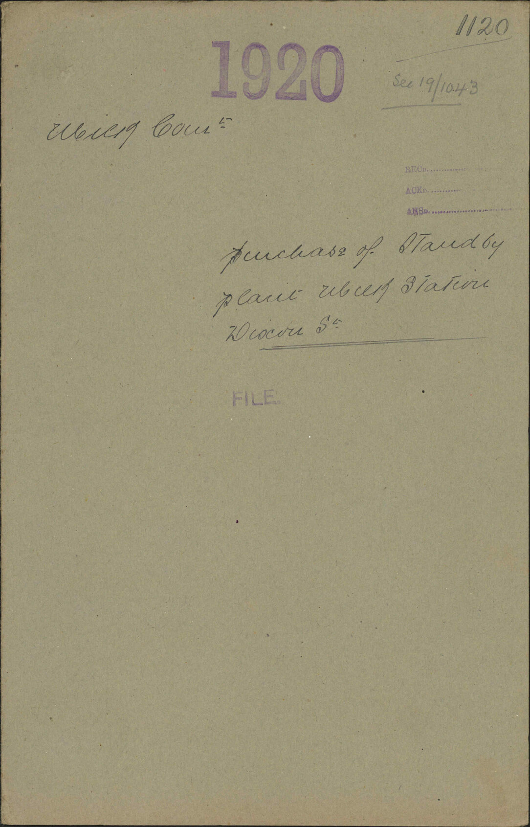 Purchase of standby plant, Milk Station, Dixon Street - Milk Committee