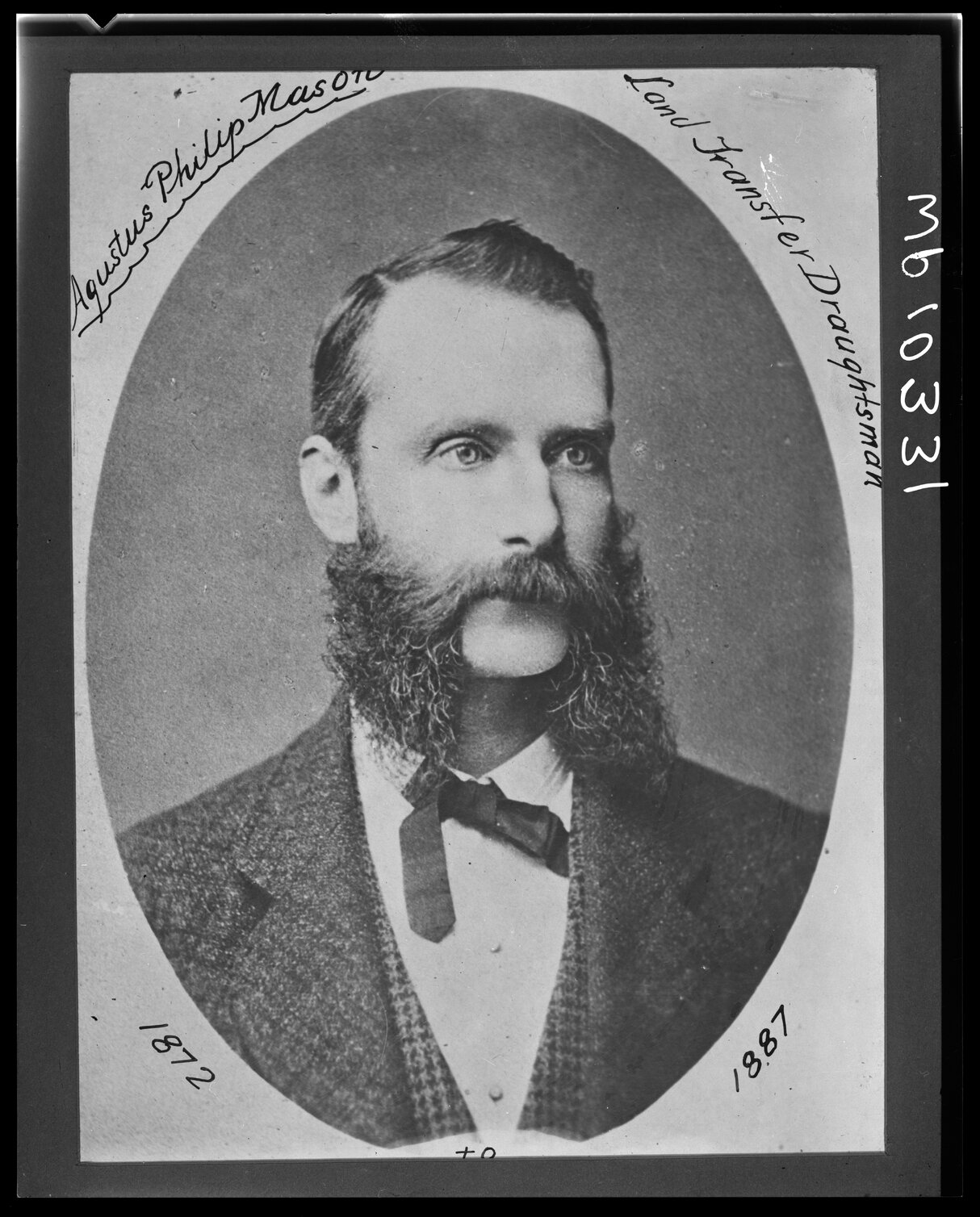 Portrait of Augustus Phillip Mason, Land Transfer Draughtsman, 1872-1887
