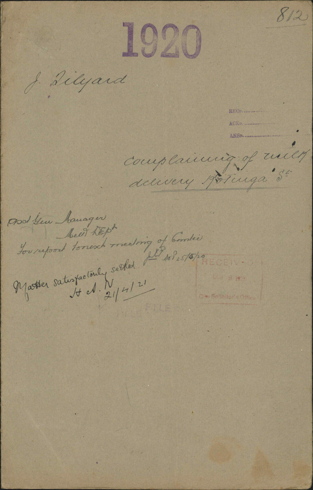 Complaining of milk delivery, Kotinga Street - J Tilyard