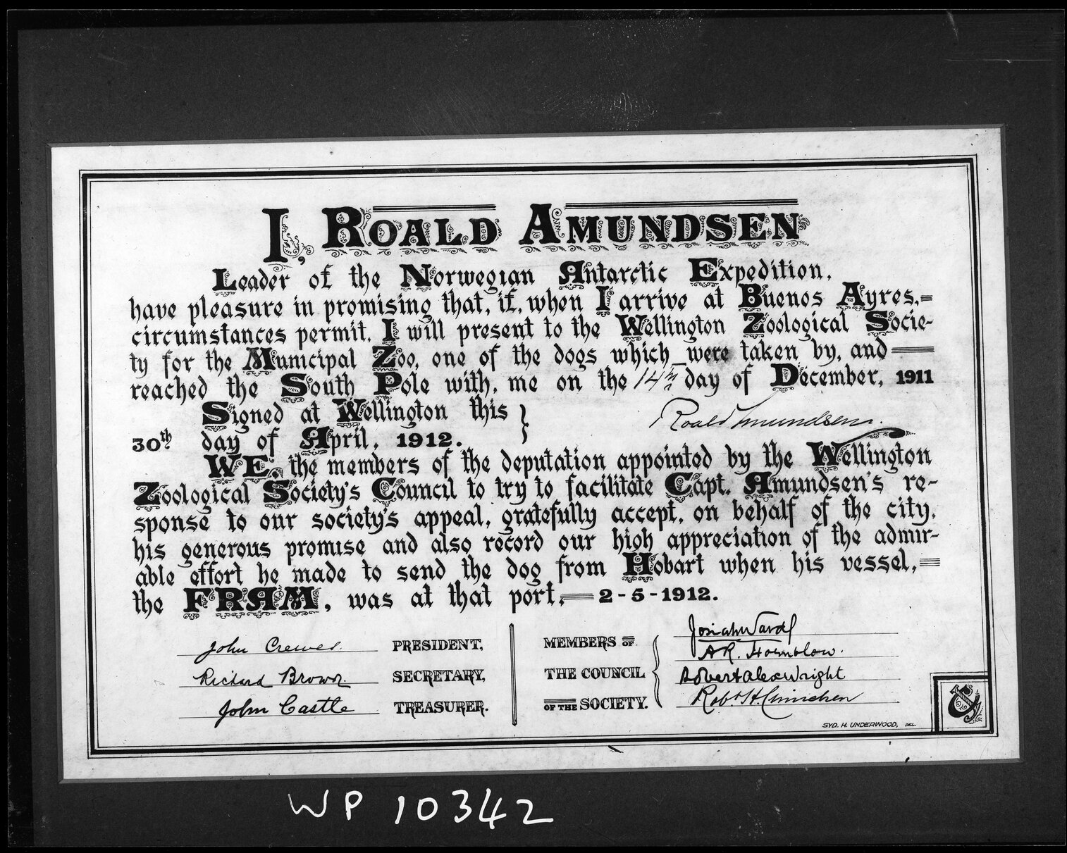 Copy photograph of address presented by Roald Amundsen