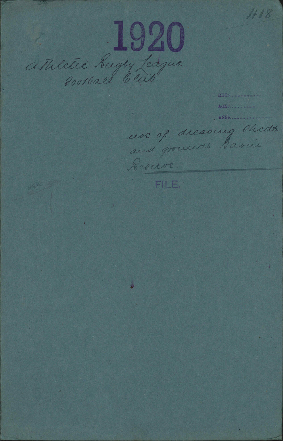 Use of dressing shed and grounds, Basin Reserve - Athletic Rugby League Football Club