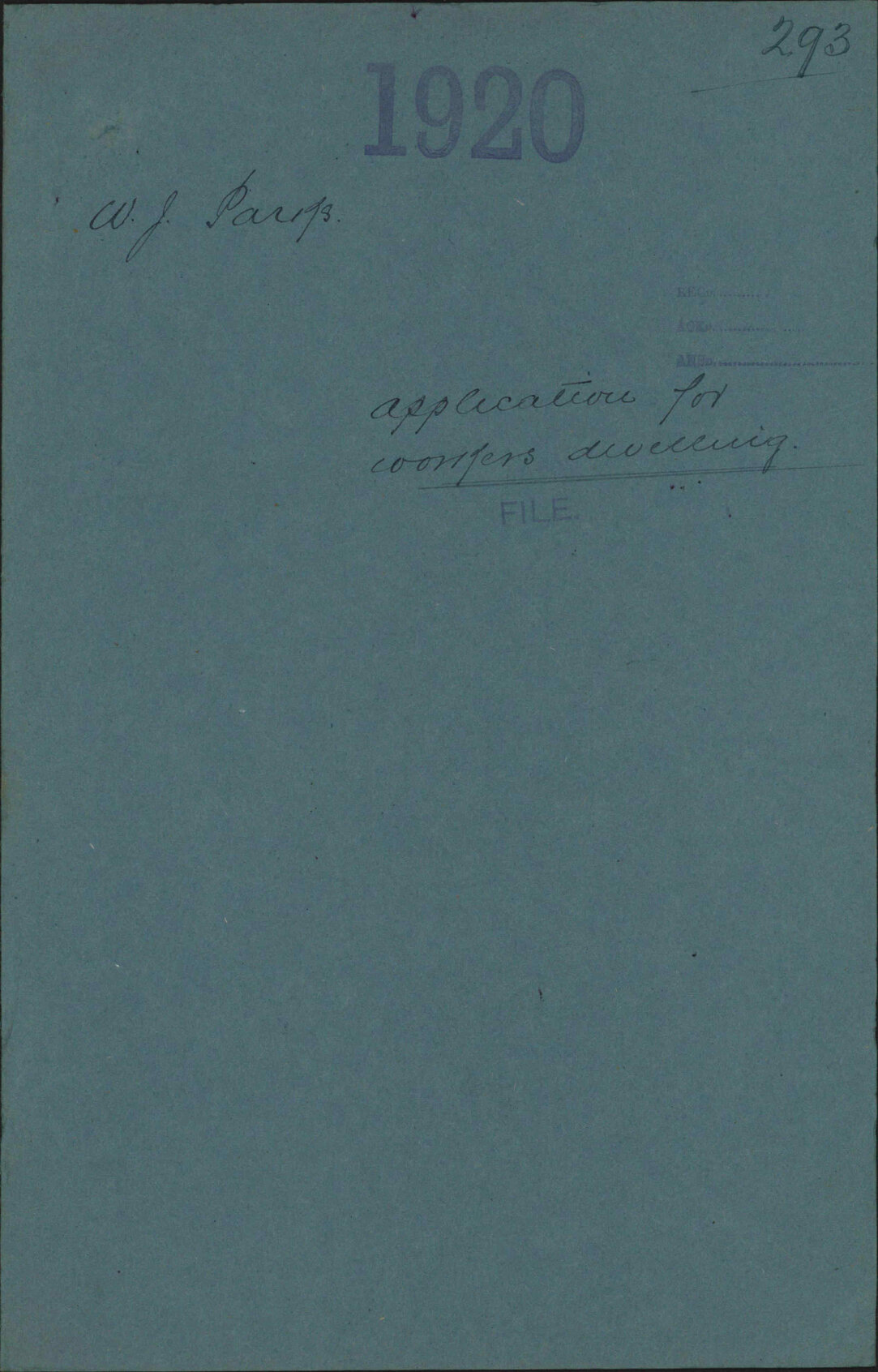 Application for Workers Dwelling - W J Parks