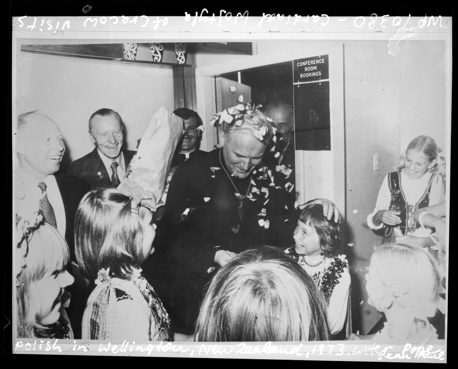 Visit by Karol Cardinal Wojtyla of Cracow, being welcomed at the Wellington Airport.